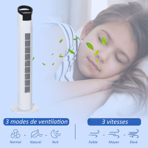 HOMCOM Ventilateur colonne tour oscillant 50 W silencieux télécommande incluse minuterie 3 modes 3 vitesses blanc noir