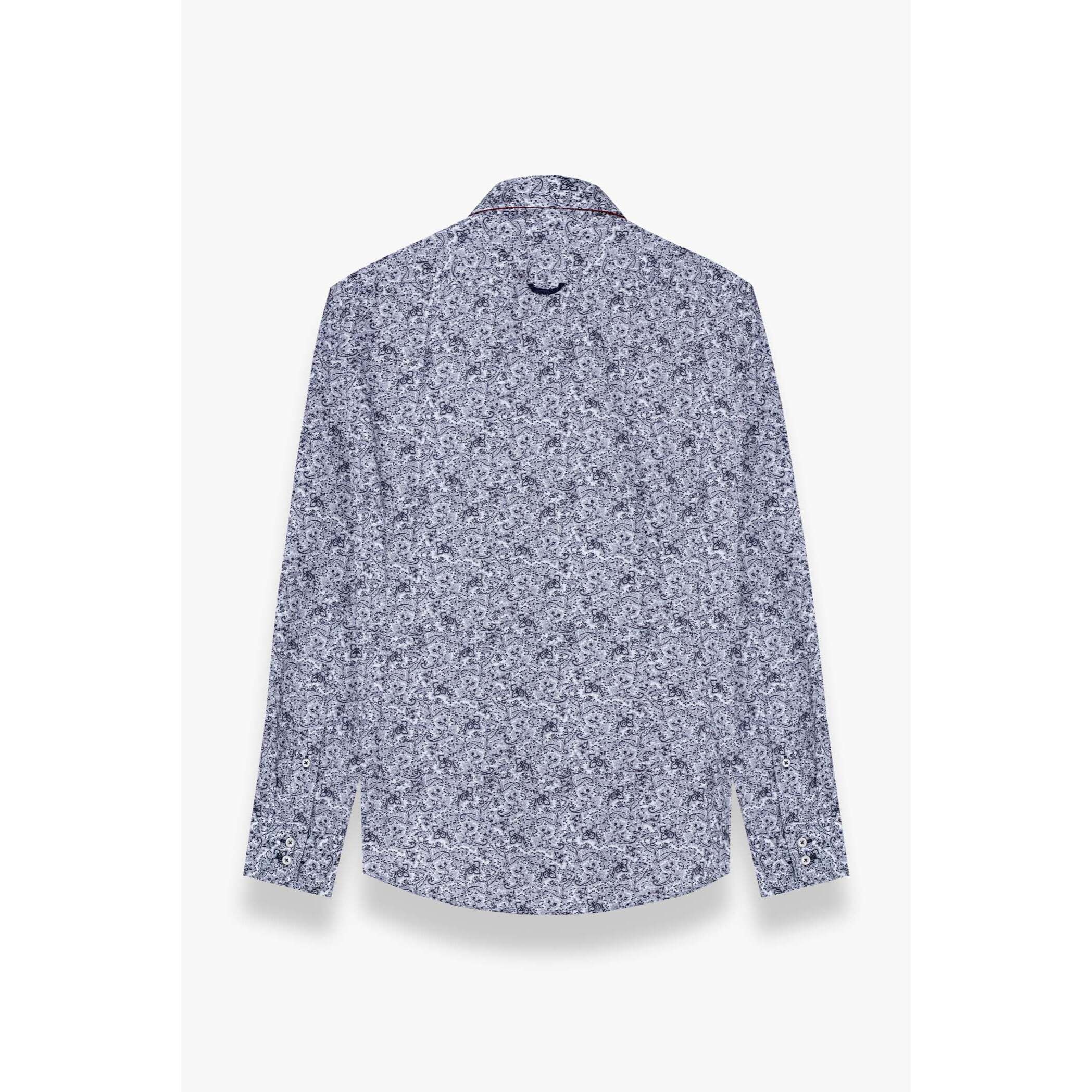 Camicia Uomo 2 Bottoni Button Down Slim Popeline Stampato Bianco e Blu