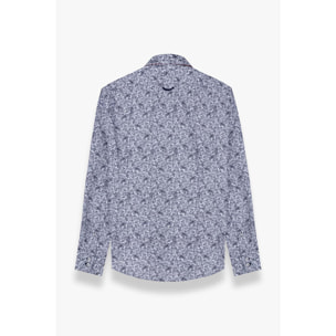 Camicia Uomo 2 Bottoni Button Down Slim Popeline Stampato Bianco e Blu