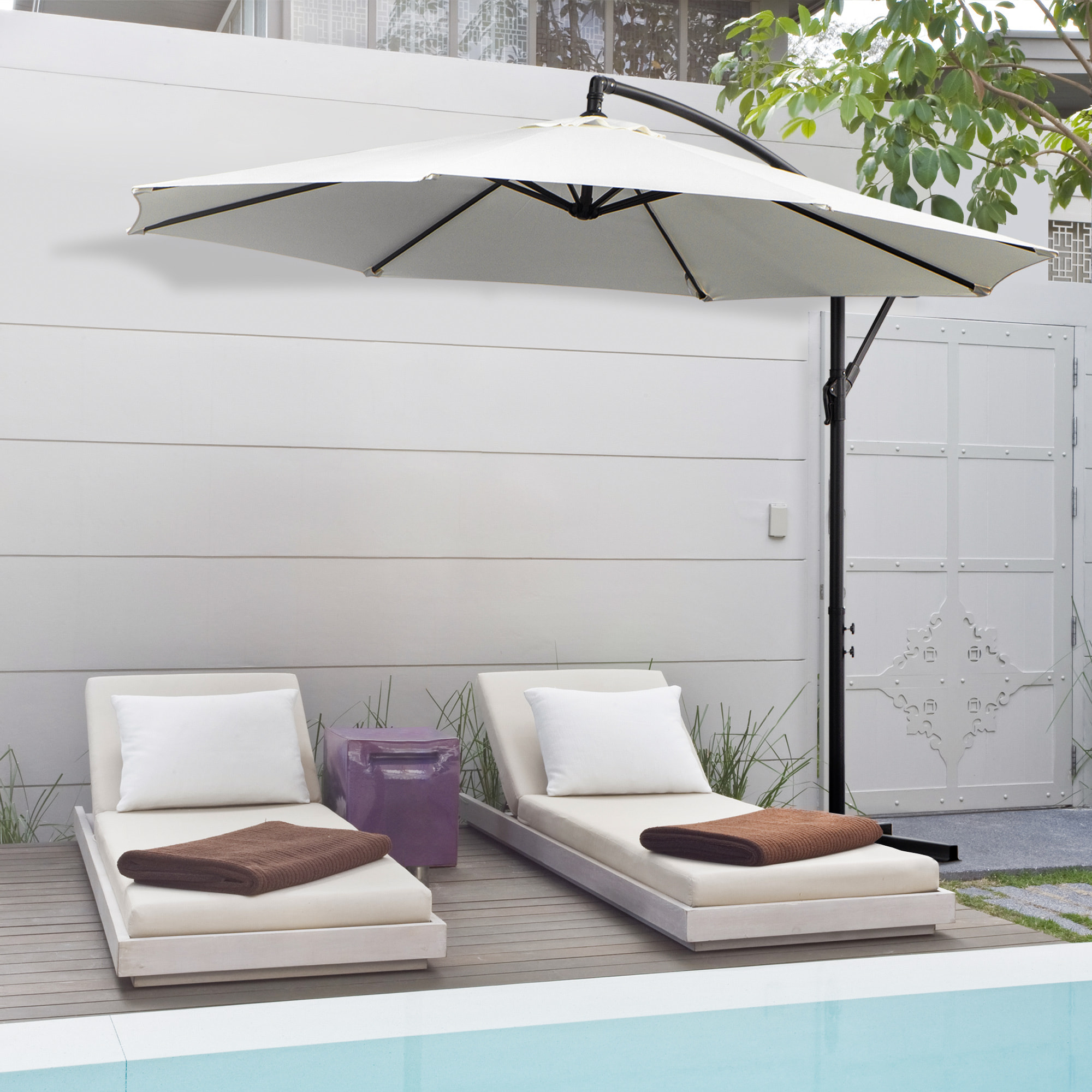 Sombrilla de Jardín Ø300x250 cm Parasol Excéntrico Inclinable con Manivela Crema