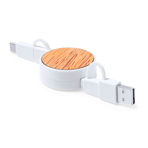 Cavo caricabatterie Nature Coconut, dati. Cavo estensibile. Connessione micro USB, tipo C e Lightning 9 V CC 2,1 A