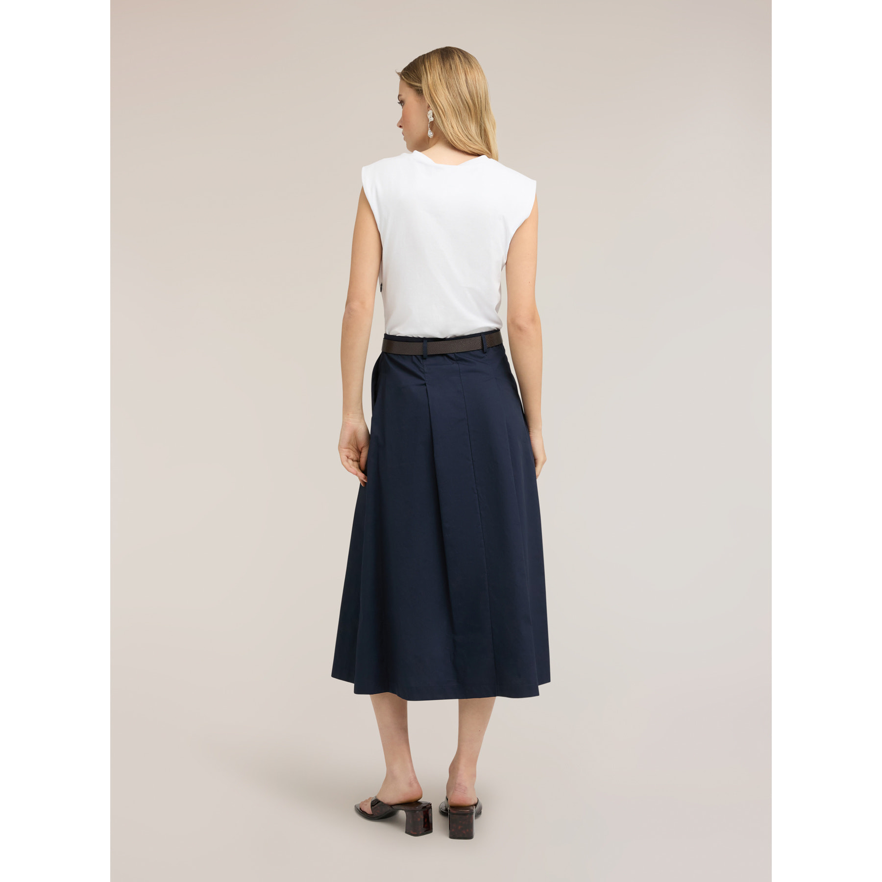 Motivi - Vestito midi con cintura e gonna in popeline - Nero