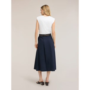 Motivi - Vestito midi con cintura e gonna in popeline - Nero