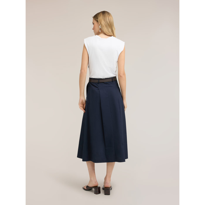 Motivi - Vestito midi con cintura e gonna in popeline - Nero