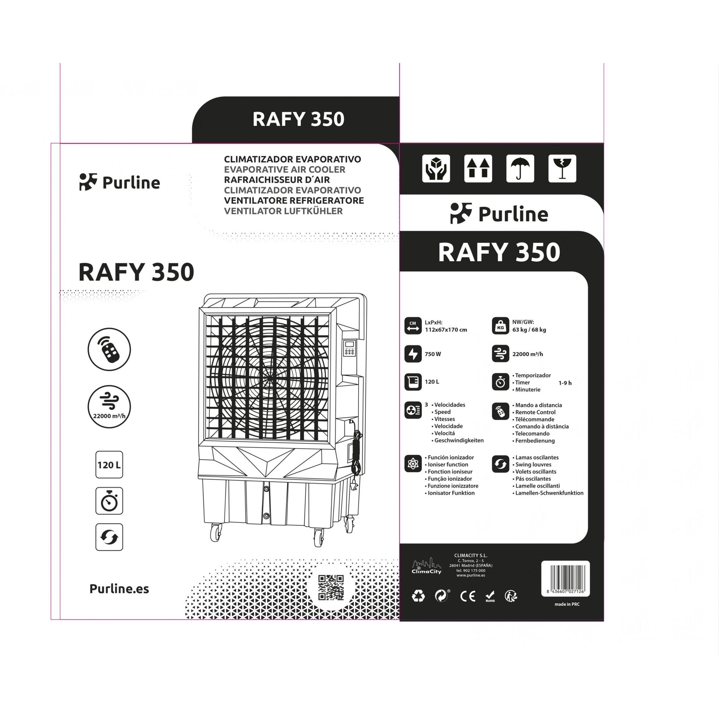 Climatizador evaporativo de gran caudal y depósito de 120L RAFY 350 PURLINE