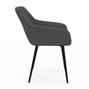 Chaises Jenny en velours côtelé et pieds métal - Gris