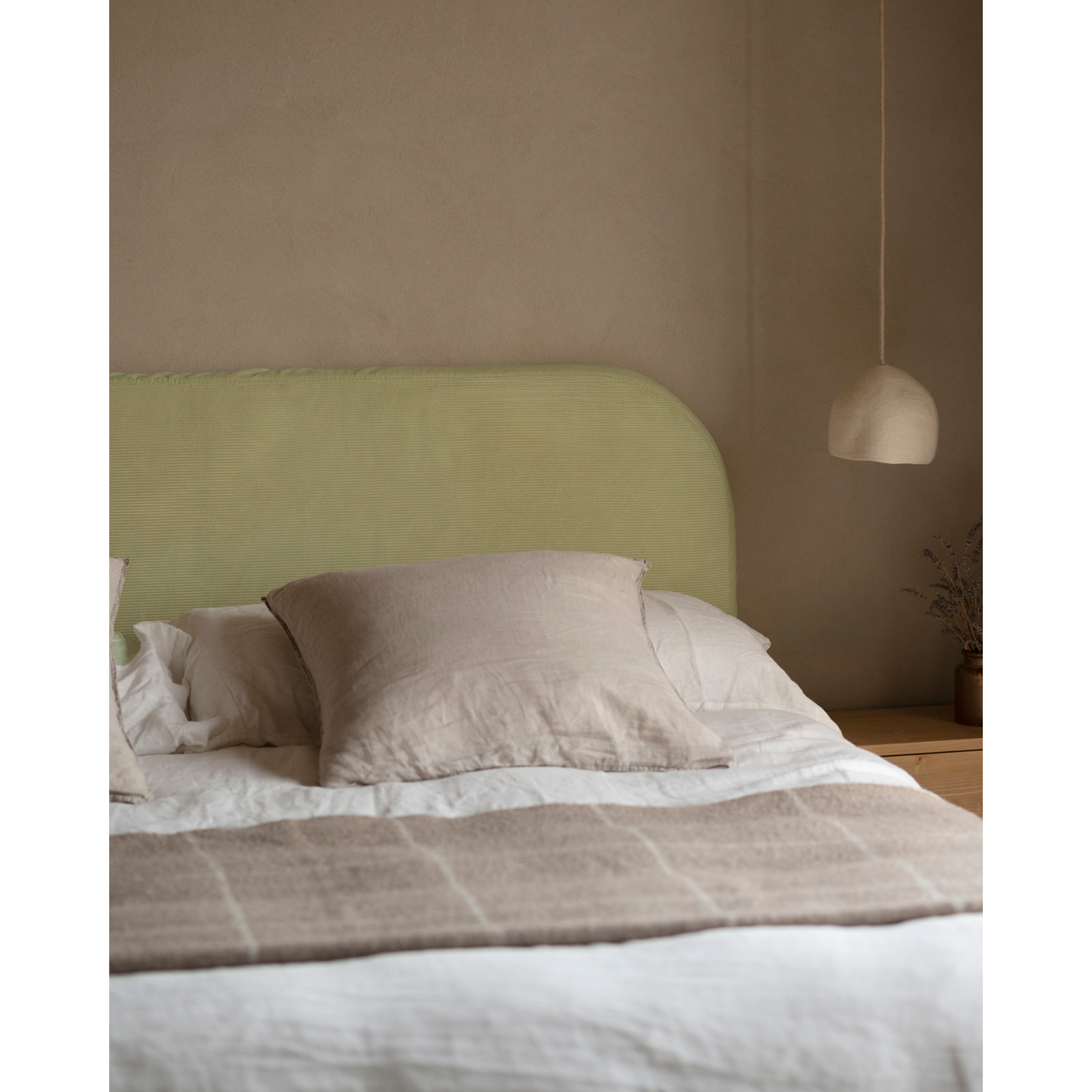 Tête de lit déhoussable en velours côtelé vert citron en différentes tailles