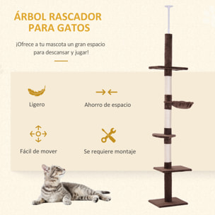 árbol Rascador para Gatos Altura Ajustable 230-260 cm Hamaca Postes Sisal Marrón