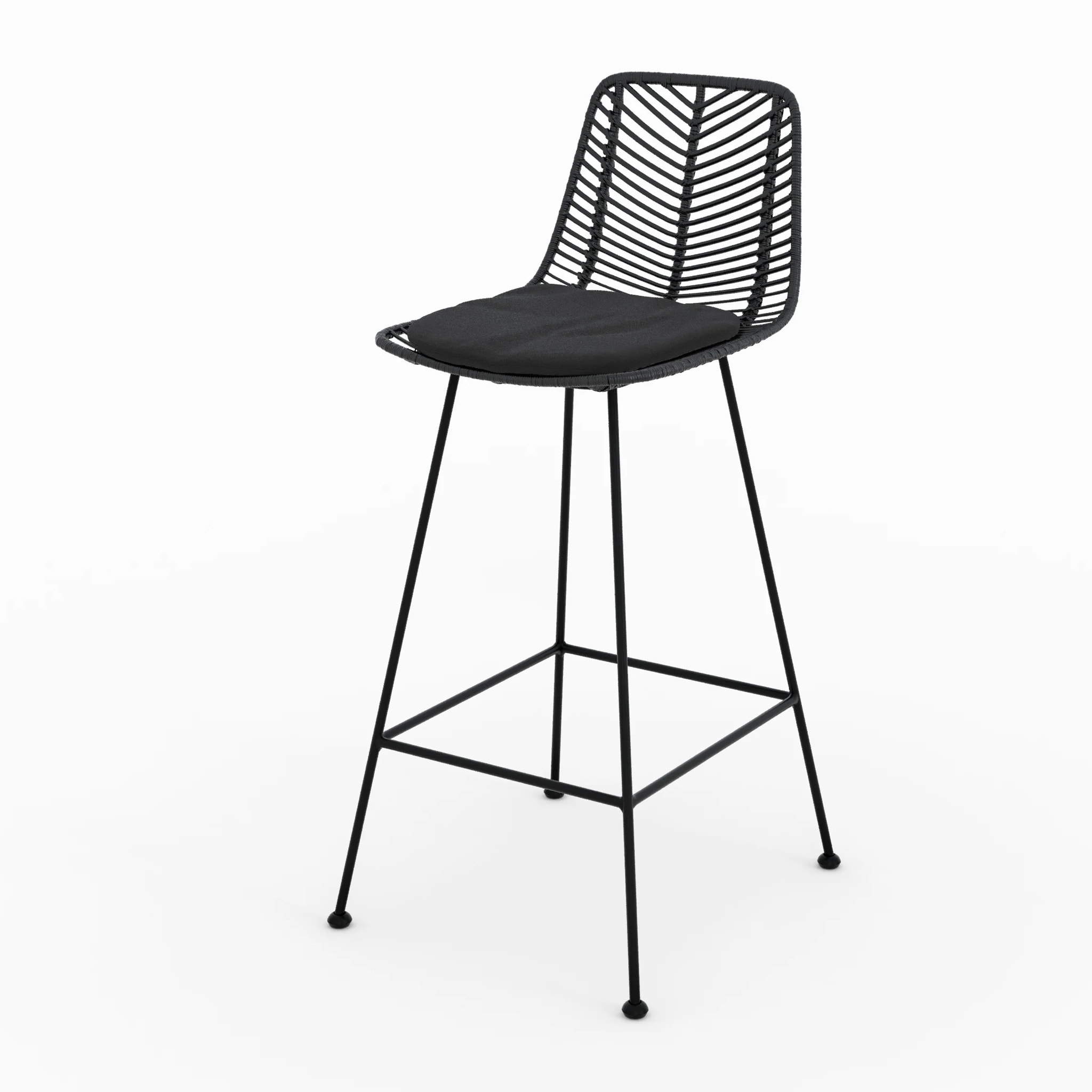 Lot de 2 chaises pour îlot central 66 cm en rotin noir - Tamara