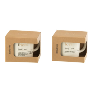 J-Line tasse Message Love Friend - céramique - or - 2 pcs