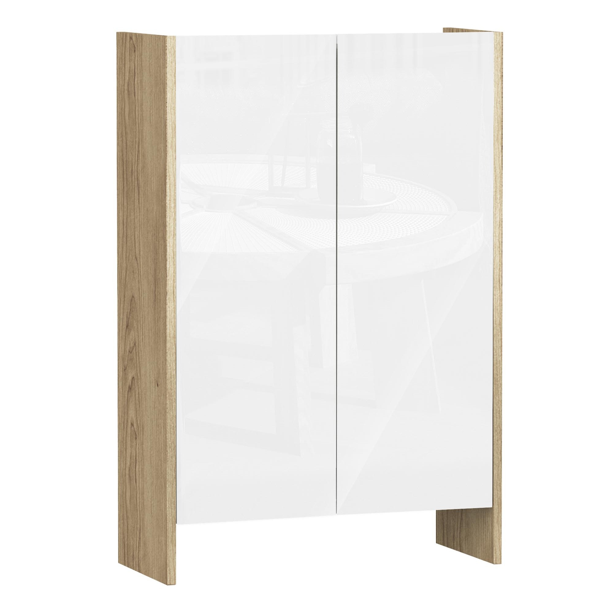 Armario de Almacenaje de 2 Puertas Mueble Auxiliar de Baño Multiusos con 2 Estantes para Cocina Salón Dormitorio 60x25x90 cm Acabado en Blanco Brillo