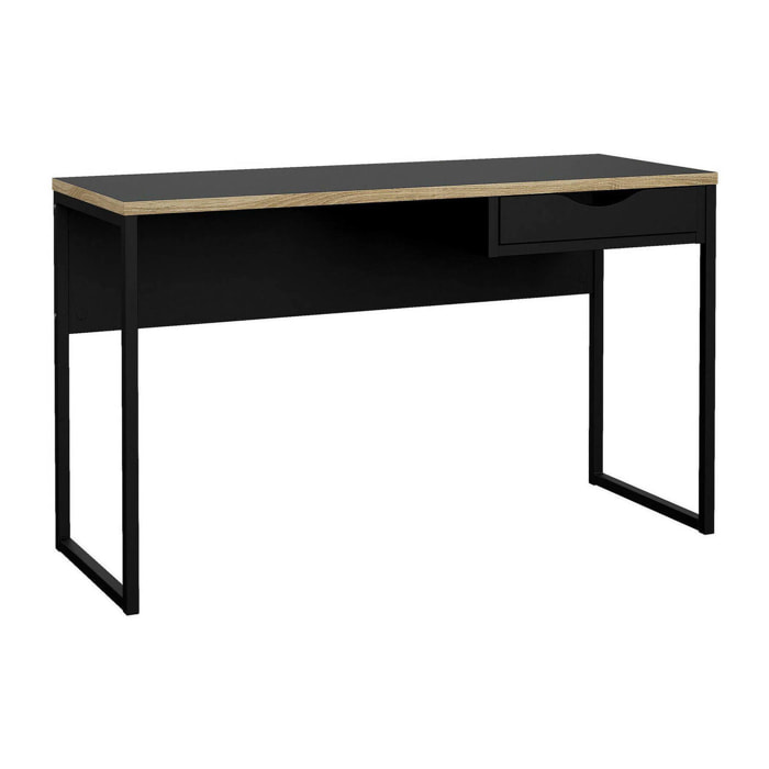 Scrivania Gil, Scrittoio multiuso, Tavolo per ufficio porta PC, Piano di lavoro, 130x48 h77 cm, Nero