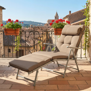 Tumbona Plegable Tumbona de Jardín con Respaldo Ajustable en 7 Posiciones con Cojín Cuerpo Entero y Cabeza para Terraza Piscina Carga 165 kg 137x63,5x100,5 cm Marrón