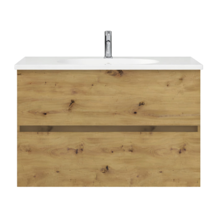 Meuble de salle de bain simple vasque 100 cm BURGBAD Joline chêne