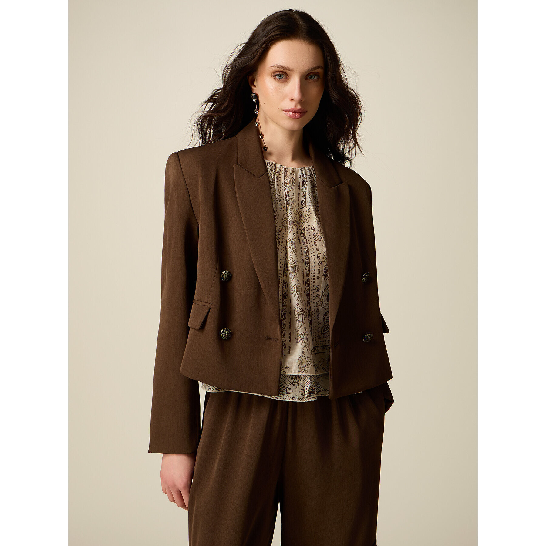 Oltre - Blazer cropped doppiopetto - Marrone