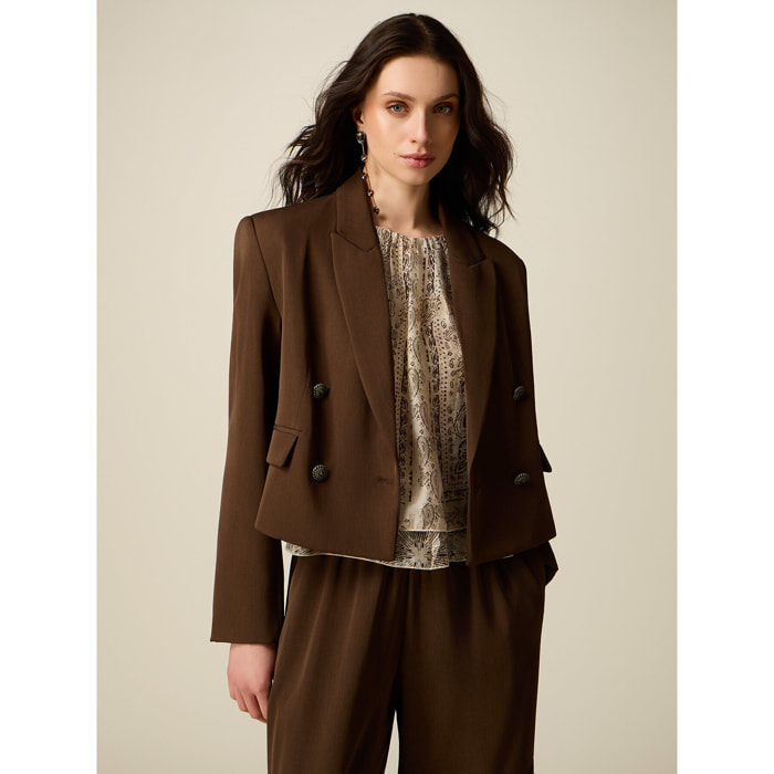 Oltre - Blazer cropped doppiopetto - Marrone