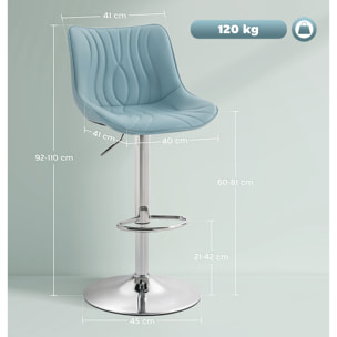 Lot de 2 tabourets de bar design réglables pivotants H.92-110 cm revêtement synthétique bleu