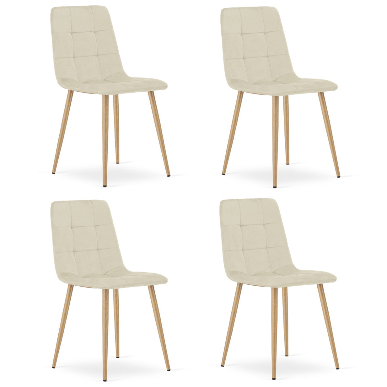Set di 4 Sedie Kara in Velluto Beige con Gambe Effetto Legno