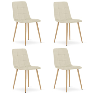 Set di 4 Sedie Kara in Velluto Beige con Gambe Effetto Legno