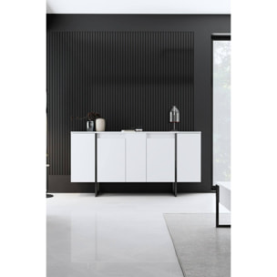 Credenza Dgarzitt, Buffet da soggiorno, Madia da salotto, Dispensa da cucina, 160x35h80 cm, Bianco e Nero