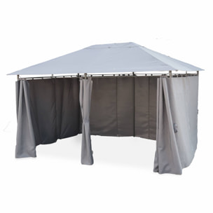 Tonnelle 3x4 m - Divio - Toile grise - Pergola avec rideaux. tente de jardin. barnum. chapiteau. réception