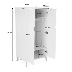 Dressing blanc penderie enfant armoire. pieds en pin