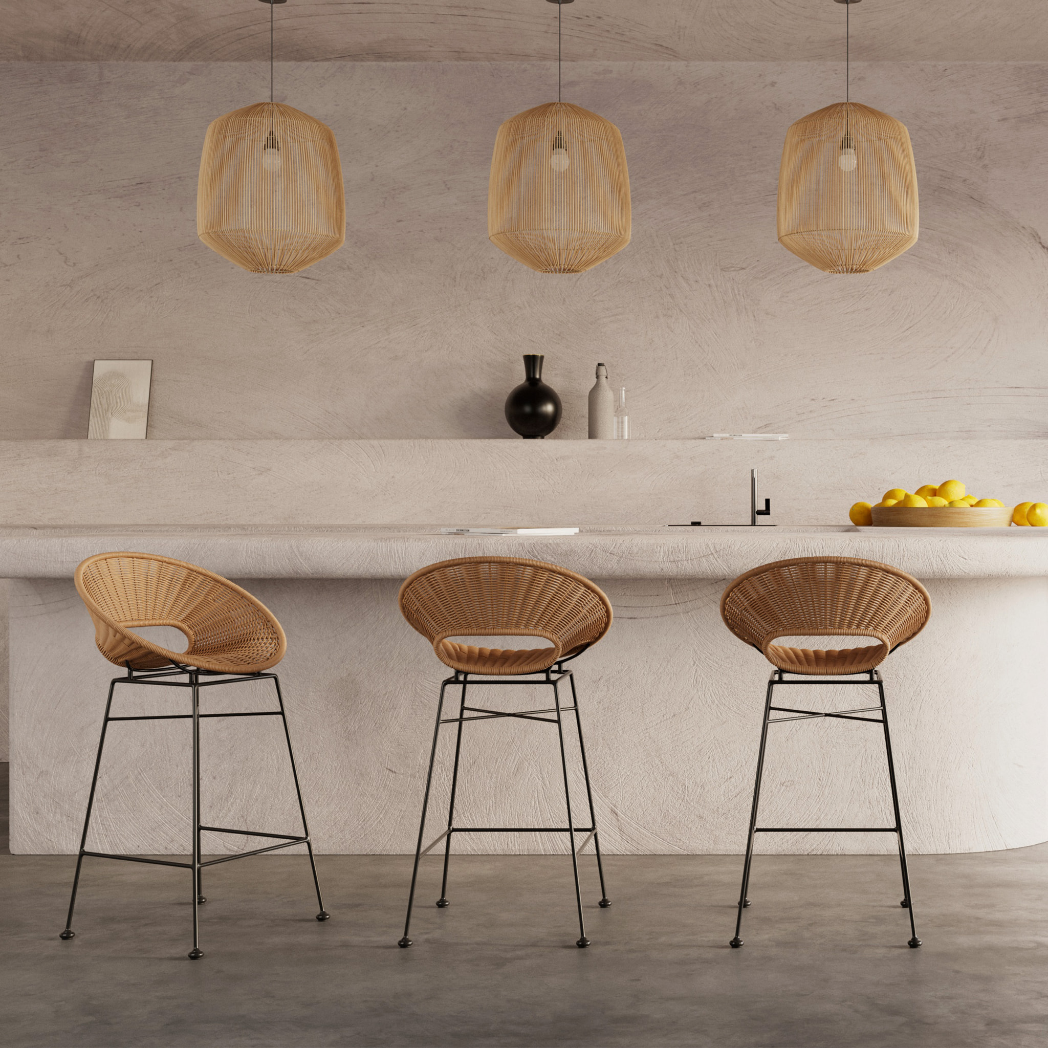 Lot de 2 tabourets pour îlot central 65 cm en résine tressée - Rava