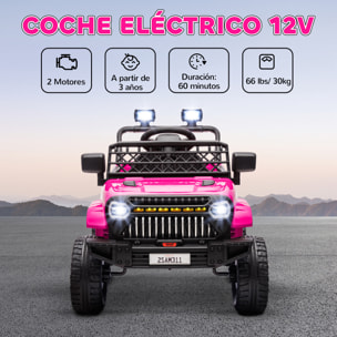 Coche Eléctrico para Niños de +3 Años Coche Eléctrico Infantil de Batería 12V con Mando a Distancia Velocidad Ajustable USB Faros Bocina Rosa Fucsia