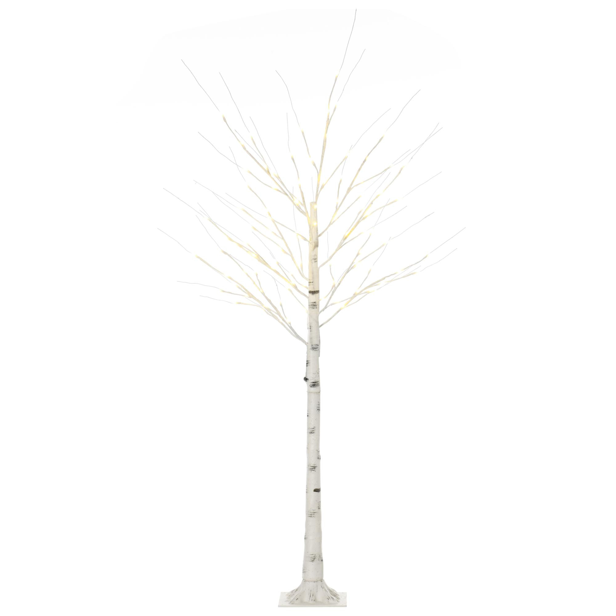 Árbol de Abedul Altura 180 cm con 96 Luces LED IP44 Blanco Cálido Ramas Flexibles y Base Lámpara de Árbol Decoración Navidad para Interiores 22x22x180 cm Blanco