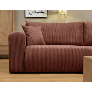 Naomi - Canapé d'angle réversible 4 places convertible avec coffre en velours côtelé - Rose