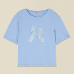 Oltre - T-shirt maniche corte con applicazioni - Azzurro