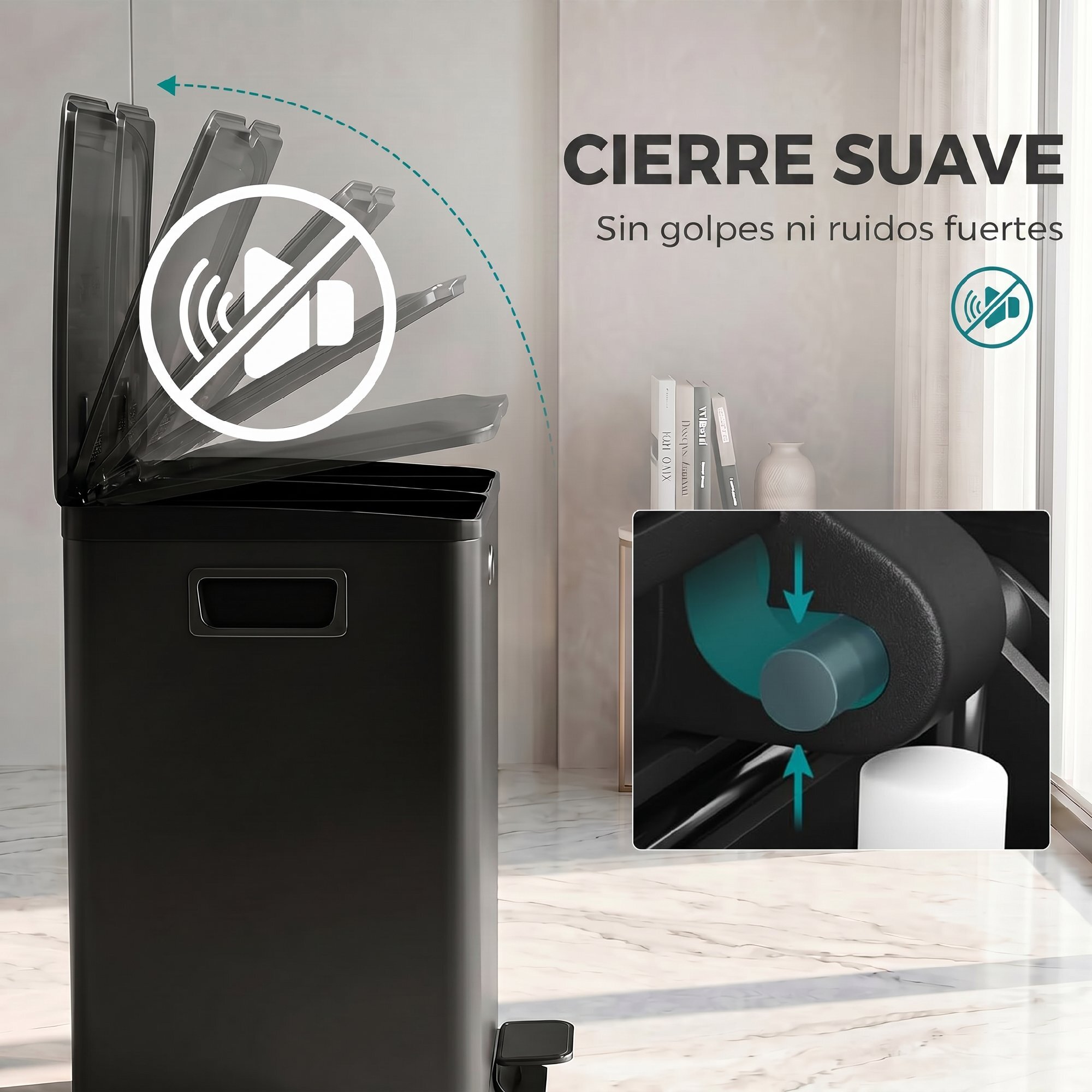 Cubo de Basura de Cocina con 2 Compartimentos 2x20L Papelera Cocina de Acero Inoxidable con Pedal Tapas de Cierre Suave y Cubo Extraíble para Reciclaje Residuos Restos de Comida Negro