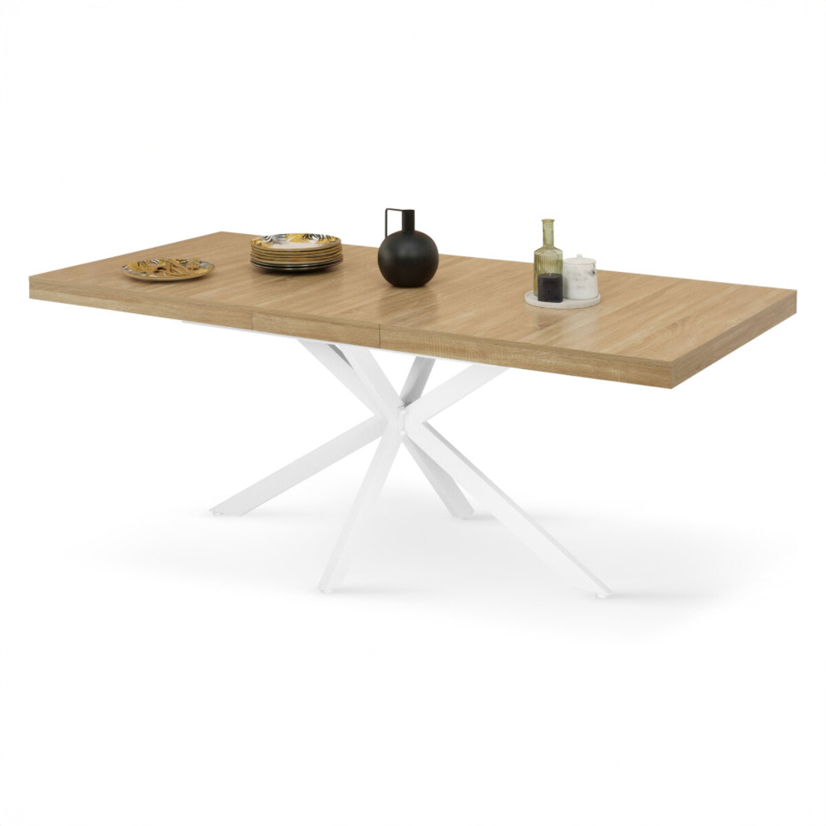 Table à manger extensible Spider 160-200cm bois blanc avec rangement