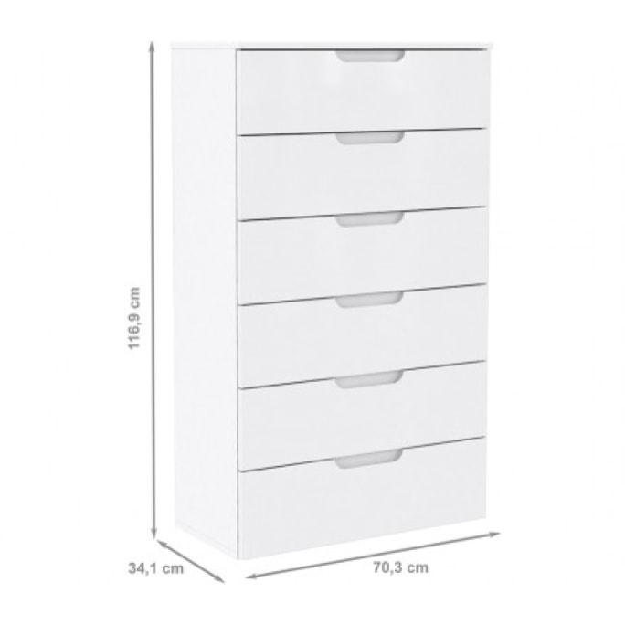 Chiffonnier commode blanc laqué 6 tiroirs - SIENNA