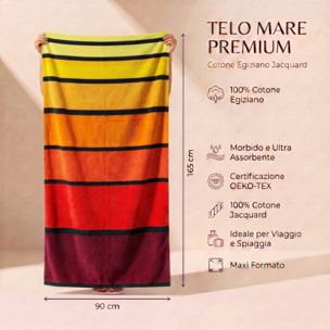 Telo mare in spugna jacquard, 90x165 cm, 100% cotone egiziano, morbido e super assorbente, asciugamano spiaggia grande a righe multicolor, resistente e certificato OEKO-TEX, ideale per mare piscina palestra e viaggio