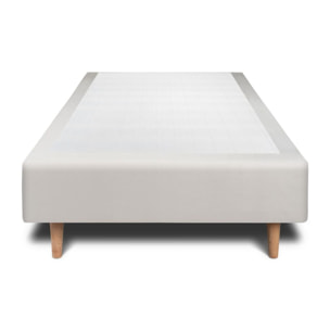 Lit avec tête de lit bandes horizontales velours et sommier tapissier Ep20