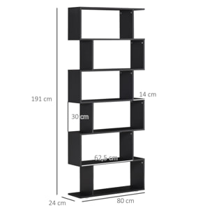 Estantería Librería 6 Estantes de Madera Forma de S Estanteria 80x25x192 Negro