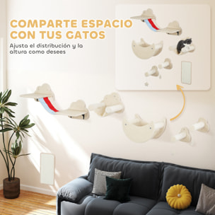 Juego de Pared de Escalada para Gatos de 6 Piezas Tema Cielo Estanterías para Gatos con Hamacas Plataformas Escaleras Tabla Rascador Poste de Sisal Estrellas de Juguete Beige