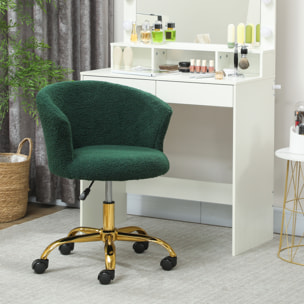 Chaise de bureau design effet courte laine bouclée piètement métal doré vert