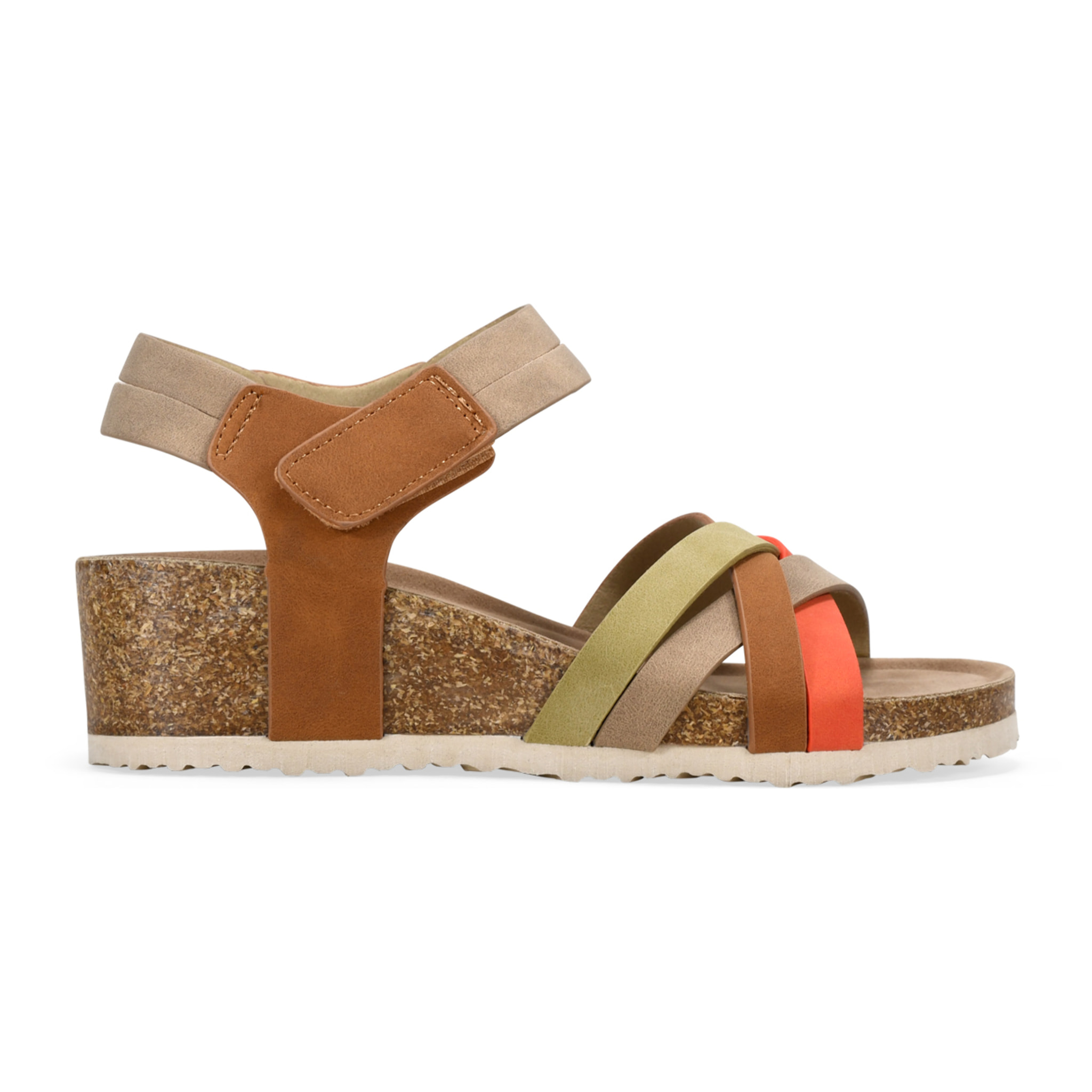 Sandalias caqui con cuña de corcho