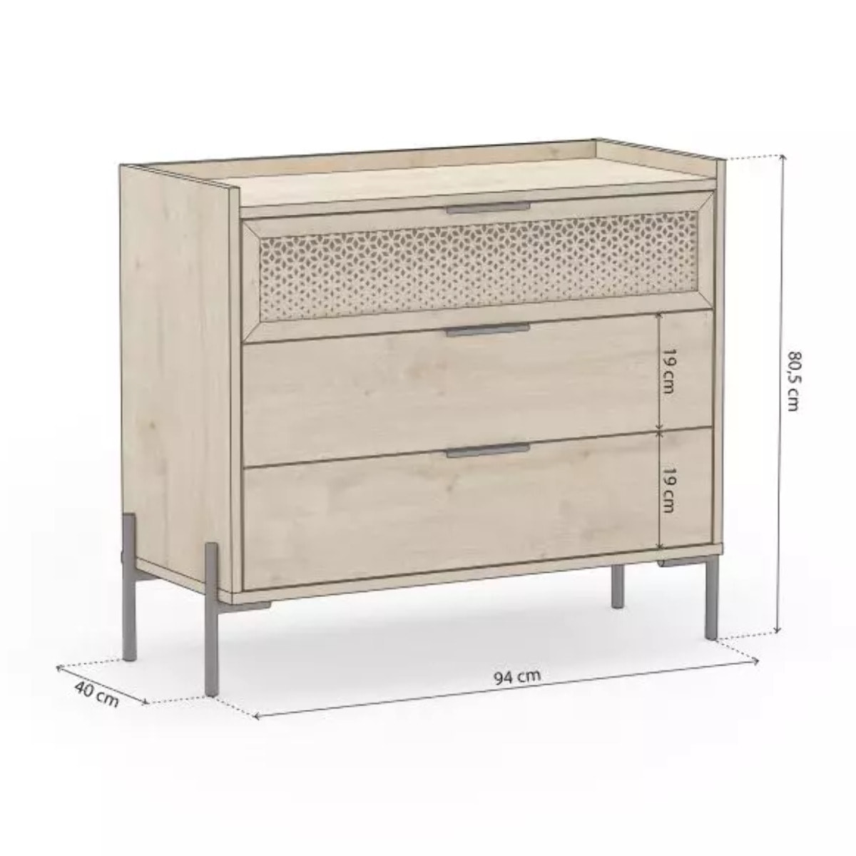 Cómoda Koivu 3 cajones Roble Negro