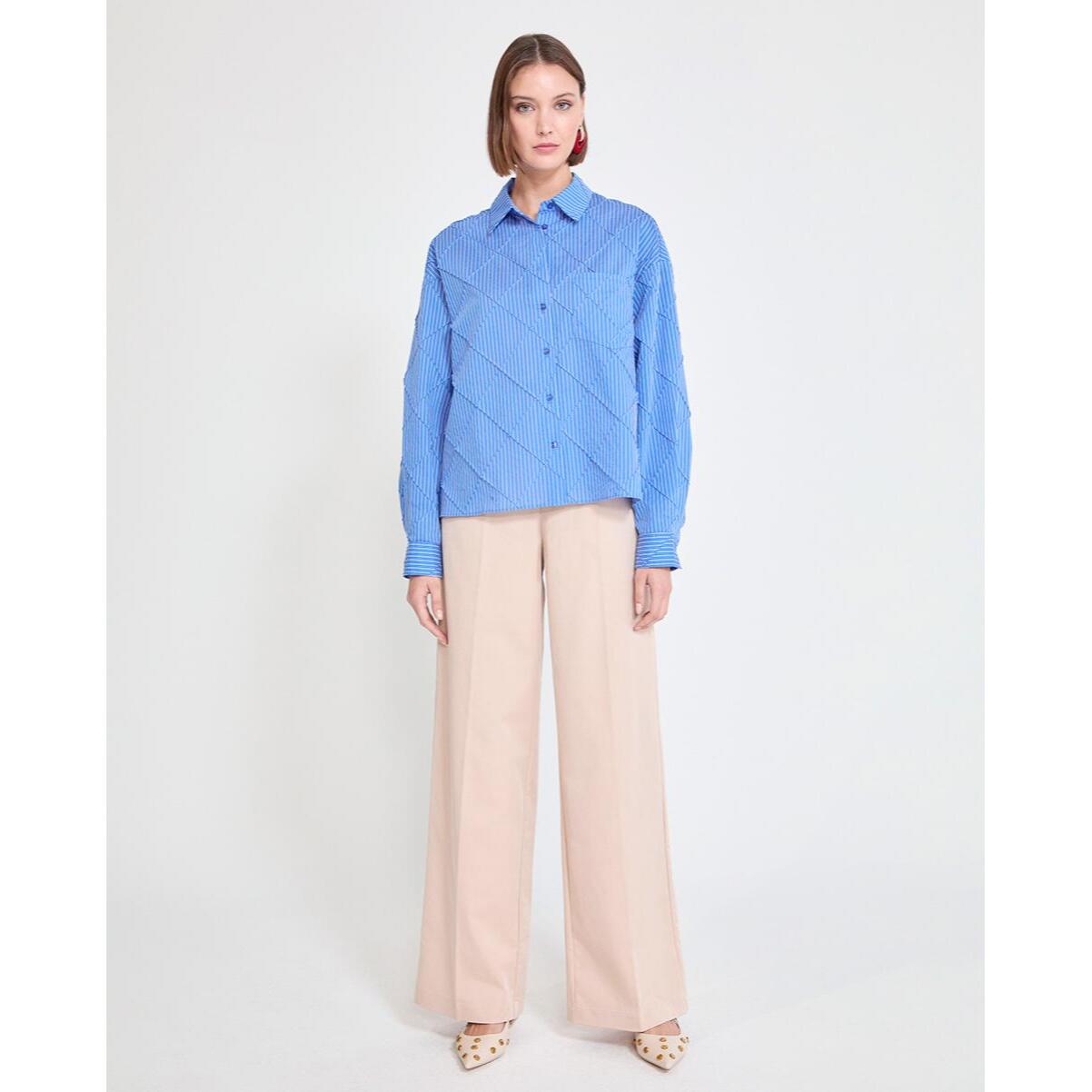 Camicia oversize in popeline con trama a rombi