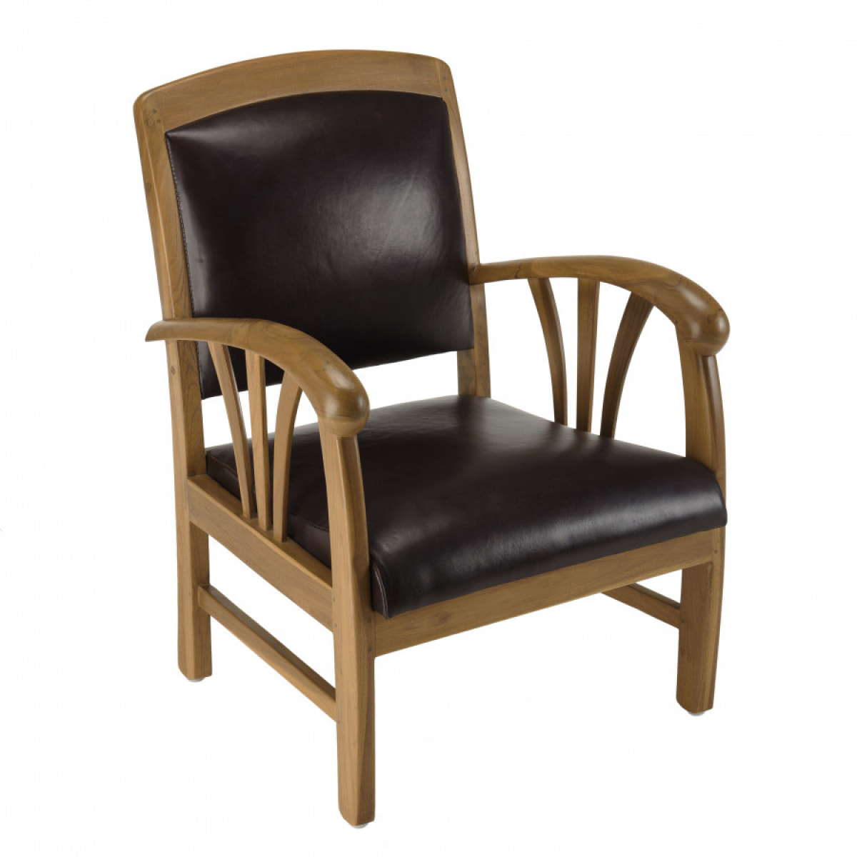 ERIS - Fauteuil teck et cuir marron