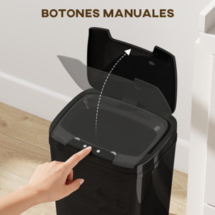 Cubo de Basura Cocina Automático 15 L, Papelera de Cocina con Sensor Infrarrojo y Modo Manual, Anillo de Retención, Antihuellas, para Oficina, Hogar, Negro