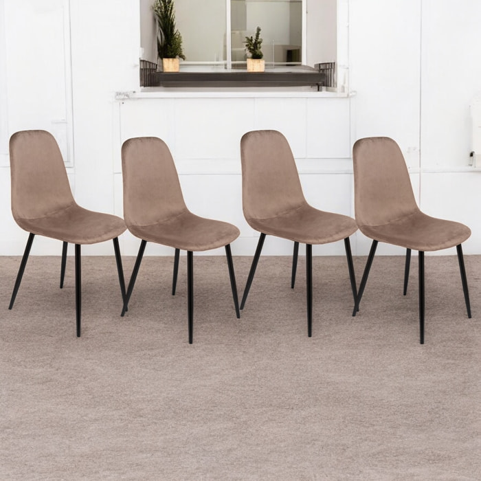 Set di 4 sedie Arter, Poltrona rivestita in velluto, Sedia da pranzo imbottita, Seduta per riunioni, 45x56h87 cm, Tortora