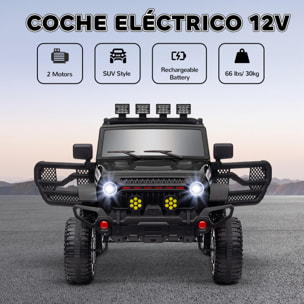 Coche Eléctrico para Niños de +3 Años Carro Eléctrico Infantil Todoterreno de Batería 12V con Mando a Distancia Ruedas Amortiguadas Faros LED Bocina Música Negro