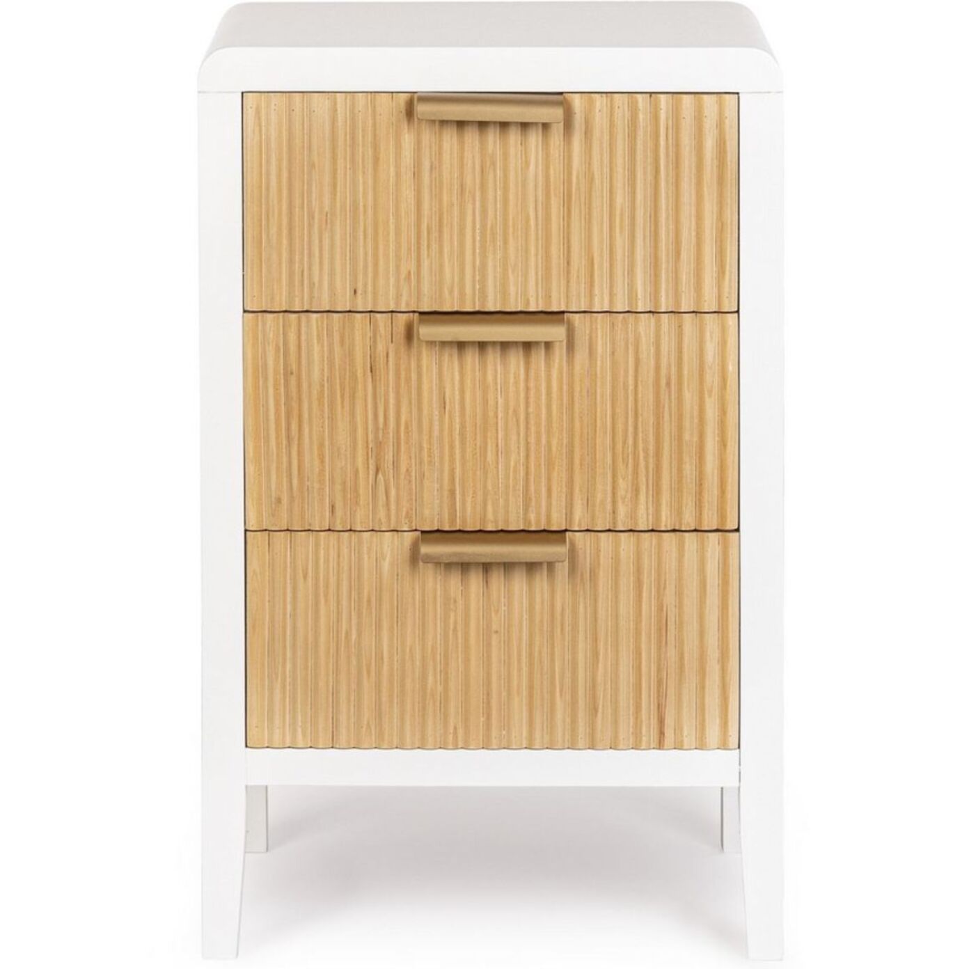 Comodino CHARLEY in legno bianco e 3 cassetti in legno naturale paulownia, 40x30x62 cm