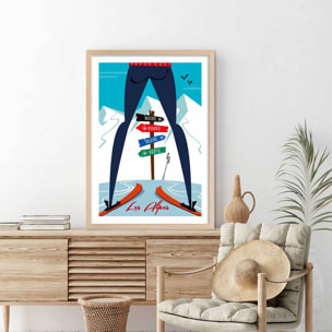Poster retro piste noire…ou verte! Affiche + cadre en bois - Chêne