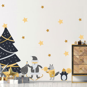 Stickers Noël scandinave sous les étoiles - Autocollants stickers adhésifs noël - décoration fêtes