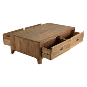 ANDRIAN - Table basse rectangulaire 140x85cm 4 tiroirs bois Pin recyclé